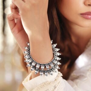 Set Of 2 Silver-Plated Oxidized Artisan-Crafted Bangles with Ghungroo Beads - 2.6