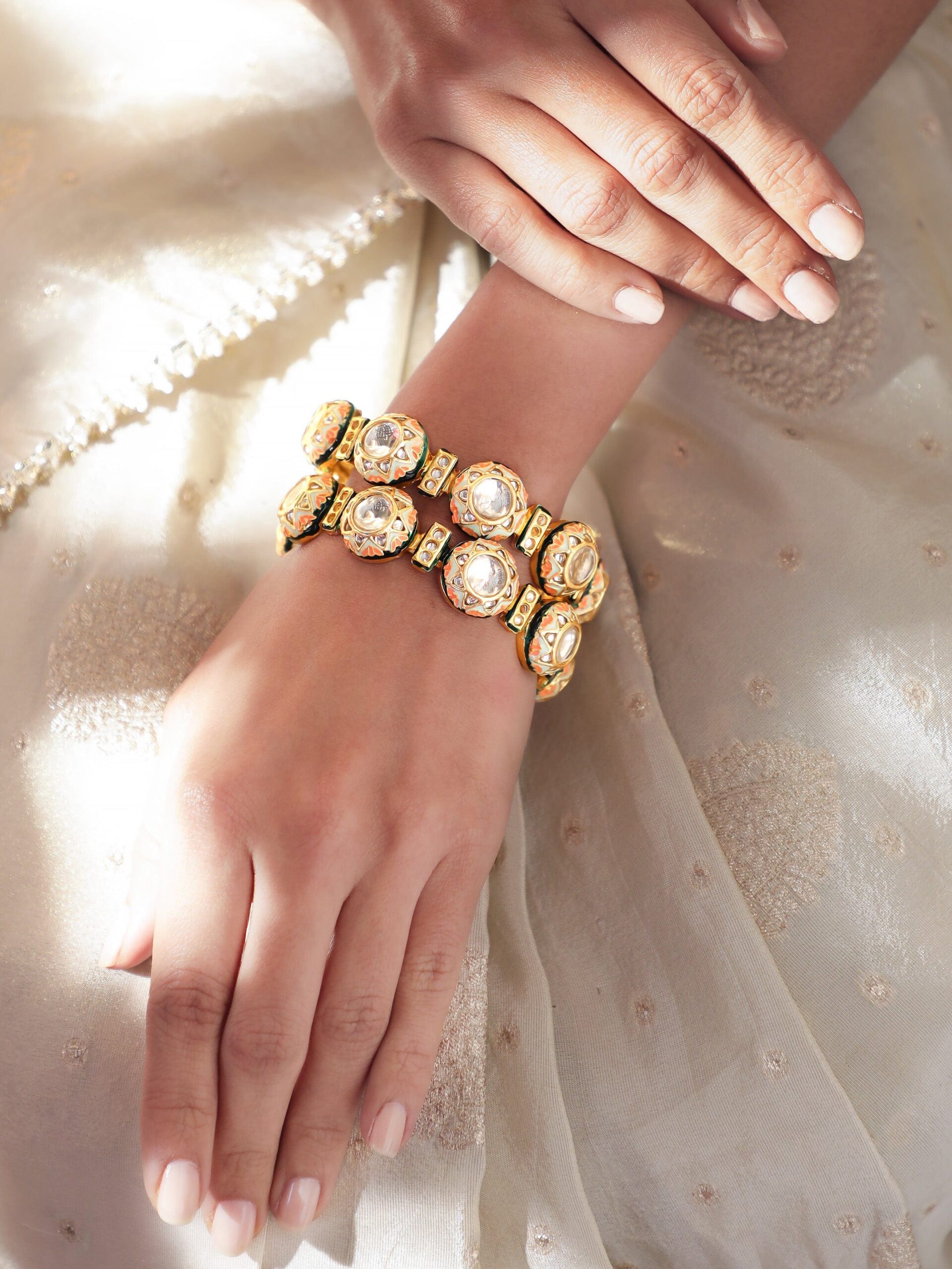 Set Of 2 Gold-Plated Kundan-Studded Bangles - 2.6