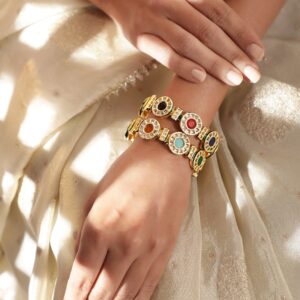 Set Of 2 Gold-Plated Stone-Studded Bangles - 2.4