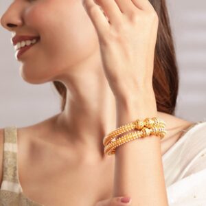 Set Of 2 Gold-Plated White Pearls-Studded Handcrafted Bangles - 2.6