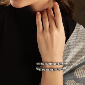 Set of 2 Handcrafted Oxidized Silver-Plated Bangles - 2.6