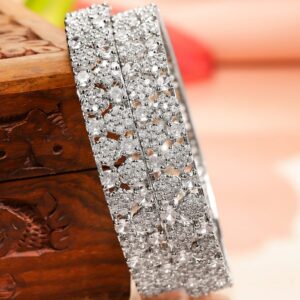 Set of 2 Rhodium-Plated AAA Cubic Zirconia Studded Handcrafted Premium Bangles - 02-Apr
