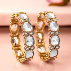 Set of 2 Rhodium-Plated Crystal White Cubic Zirconia Studded Premium Bangles - 02-Oct