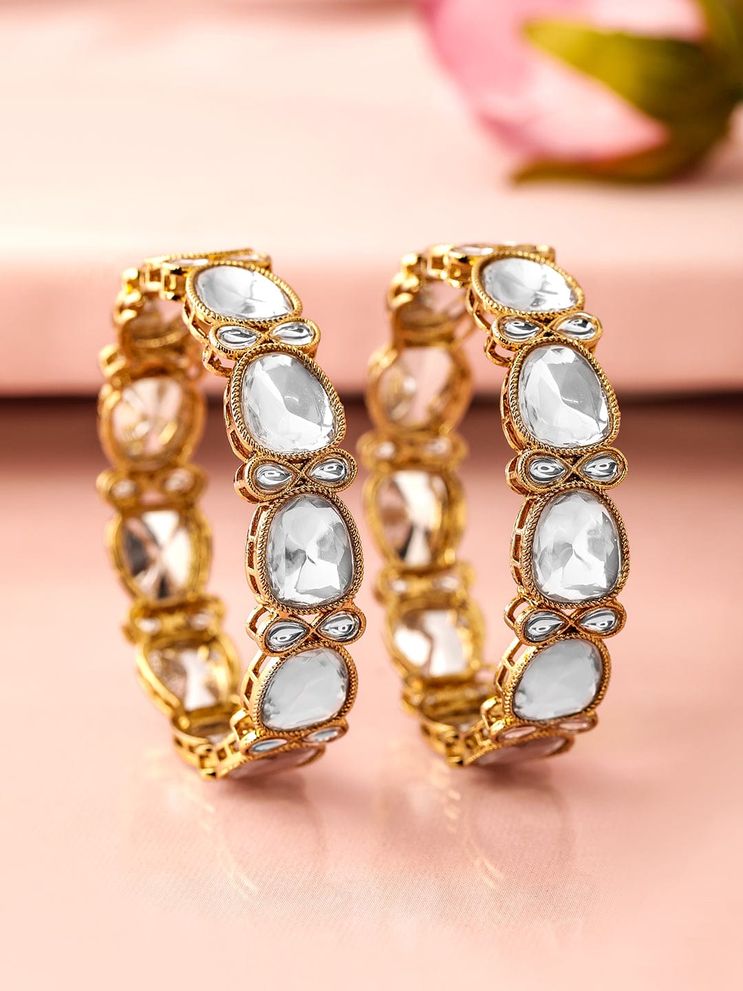 Set of 2 Rhodium-Plated Crystal White Cubic Zirconia Studded Premium Bangles - 02-Oct