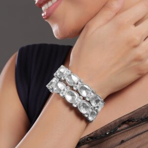 Set of 2 Rhodium-Plated Crystal White Cubic Zirconia Studded Premium Bangles - 2.8