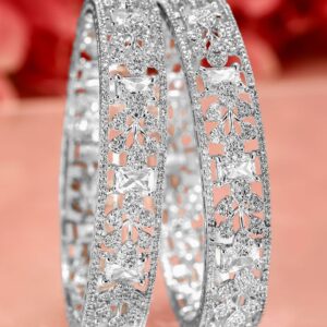 Set of 2, Rhodium-Plated Cubic Zirconia Studded Premium Handcrafted Bangles - 02-Jun