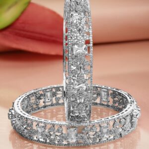 Set of 2, Rhodium-Plated Cubic Zirconia Studded Premium Handcrafted Bangles - 02-Apr