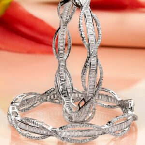 Set of 2 Rhodium-Plated Cubic Zirconia Studded Twisted Design Premium Bangles - 02-Apr