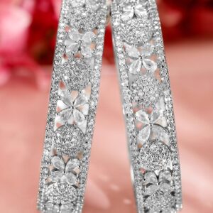 Set of 2 Rhodium-Plated Cubic Zirconia Studded Premium Handcrafted Bangles - 02-Apr