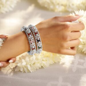 Set Of 2 Rhodium-Plated CZ Studded Bangles - 02-Jun