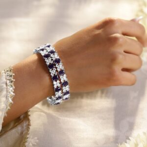 Set Of 2 Rhodium-Plated Sapphire & CZ Studded Bangles - 02-Jun