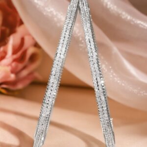 Set of 2, Rhodium-Plated Sparkling Cubic Zirconia Studded Premium Bangles - 2.4