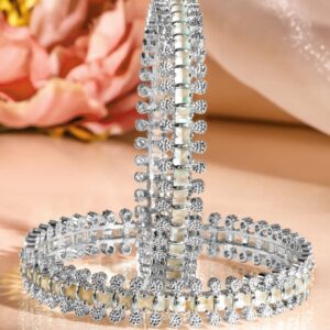 Set of 2 Rhodium-Plated White & Mint Green Cubic Zirconia Studded Handcrafted Luxe Bangles - 02-Apr