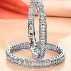 Set of 2 Silver-Plated AD & Cubic Zirconia Stone-Studded Premium Bangles - 02-Aug