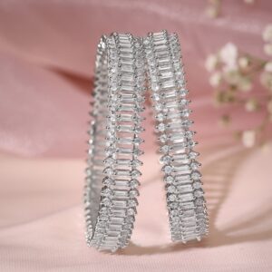 Set of 2 Silver-Plated White Cubic Zirconia & AD Stone Studded Premium Bangles - 02-Apr