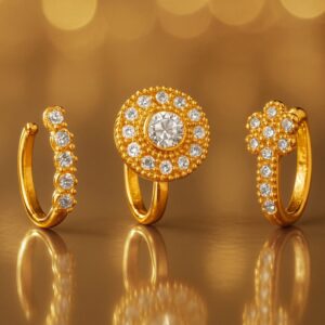 Set of 3 18K Gold-Plated Adjustable Nose Pins with Cubic Zirconia Detailing