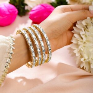 Set of 4, 18K Gold-Plated AD & Mirror Studded Elegant Hancrafted Bangles for Women - 02-Aug