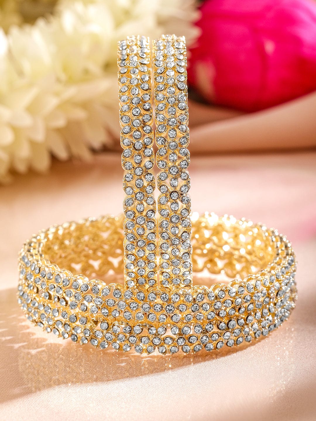 Set of 4 18K Gold-Plated Dazzling AD Studded Handcrafted Premium Bangles for Women - 02-Oct