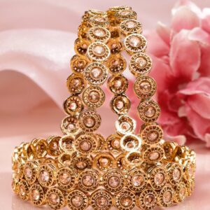 Set of 4 18K Gold-Plated Light Peach Cubic Zirconia Studded Circular Bangles - 2.4