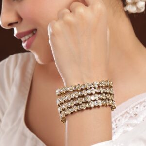 Set of 4 18K Mehandi Gold-Plated Kundan & Cubic Zirconia Studded Designer Bangles - 02-Jun