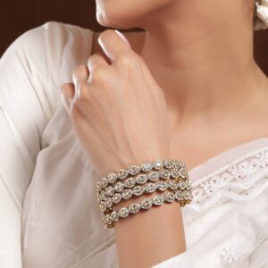 Set of 4 18K Mehandi Gold-Plated Kundan & Cubic Zirconia Studded Handcrafted Bangle - 2.8