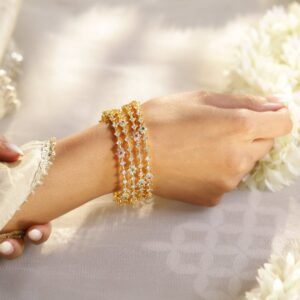 Set Of 4 22 K Gold Plated Ruby, Emerald & CZ-Studded Bangles - 2.8