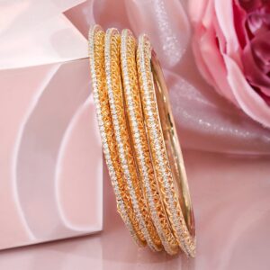 Set of 4 22K Gold-Plated Cubic Zirconia Studded Bangles - 2.8