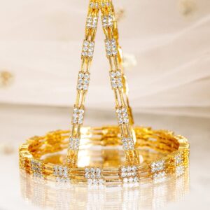 Set of 4, 22K Gold-Plated & Cubic Zirconia Studded Handcrafted Bangles - 02-Aug