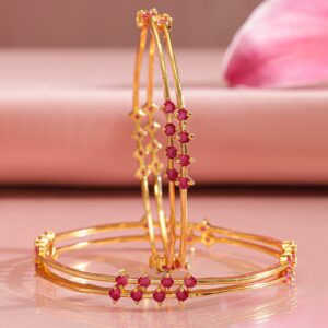 Set of 4 22K Gold-Plated Ruby Pink Stone Handcrafted Bangle Set - 2.4