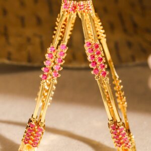 Set of 4, 22K Gold-Plated Ruby Pink Stone Studded Handcrafted Classic Bangles - 02-Jun