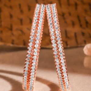 Set of 4 22K Rose Gold Plated Cubic Zirconia Stone Studded Classics Bangles - 02-Apr