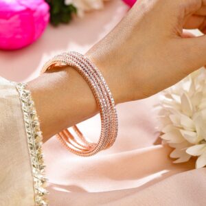 Set of 4 22K Rose Gold-Plated Sparkling White Cubic Zirconia Stones Premium Bangle - 02-Jun