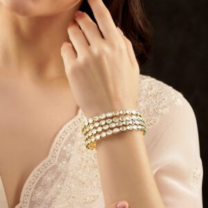 Set of 4, Kundan studded Green enamel classic bangles - 2.6