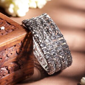 Set of 4, Oxidized silver plated Filigree handcrafted handcrafted bangles - 2.4.