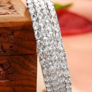 Set Of 4 Rhodium-Plated Crystal AD & Cubic Zirconia Stone Studded Premium Bangles - 2.6