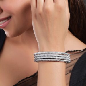 Set of 4 Rhodium-Plated Cubic Zirconia Studded Bangles - 2.8