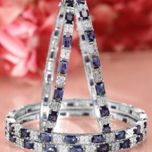 Set of 4 Rhodium-Plated Blue Sapphire & Cubic Zirconia Studded Premium Bangles - 02-Aug