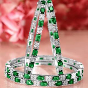 Set of 4 Rhodium-Plated Emerald Green & White Cubic Zirconia Studded Bangles - 02-Aug
