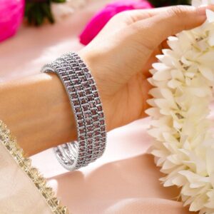 Set of 4 Rhodium-Plated Lavender Cubic Zirconia Studded Handcrafted Premium Bangles - 02-Apr