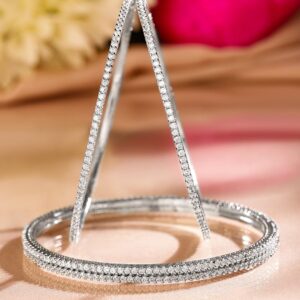Set of 4 Rhodium-Plated Sparkling White Cubic Zirconia Stones Handcrafted Premium Bangles - 02-Aug