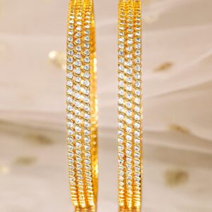 Set of 6, 22K Gold-Plated Cubic Zirconia Studded Handcrafted Premium Bangles - 02-Apr