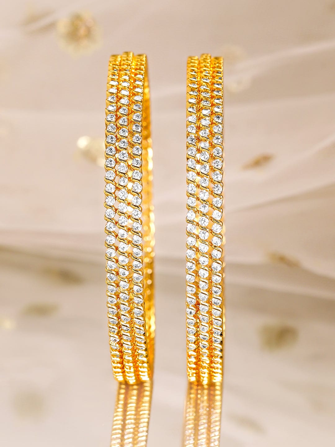 Set of 6, 22K Gold-Plated Cubic Zirconia Studded Handcrafted Premium Bangles - 02-Jun