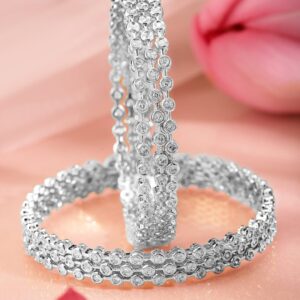 Set Of 6 Rhodium-Plated Cubic Zirconia Studded Classics Bangles in Silver Tone for Women - 02-Jun