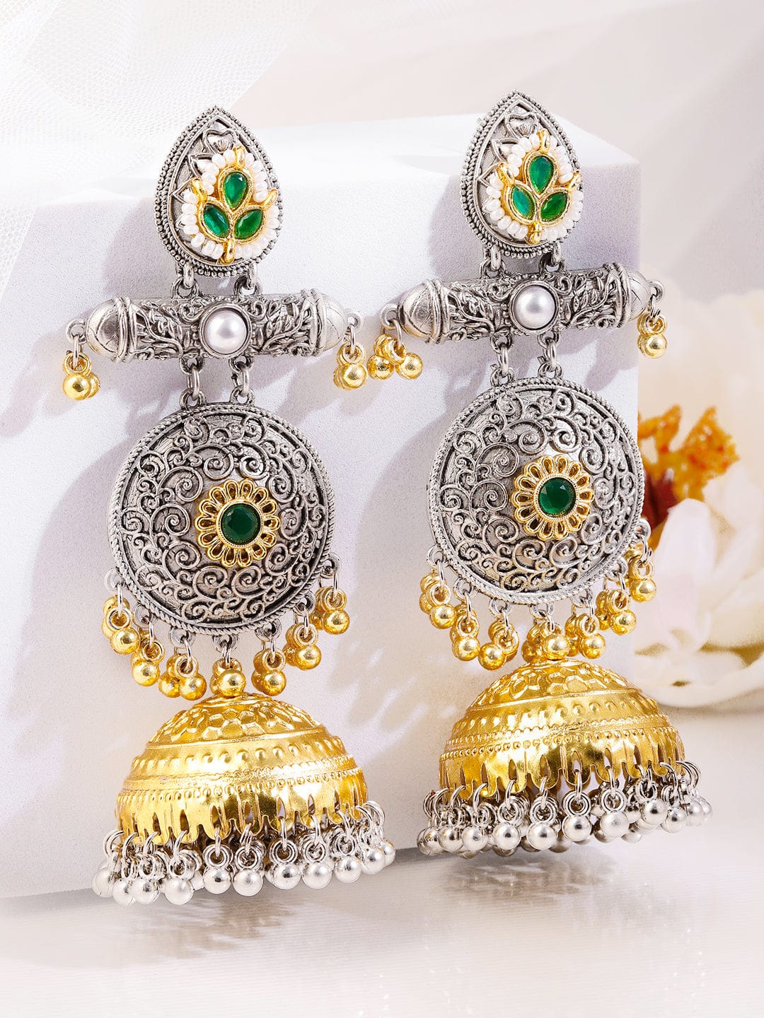 rubans-silver-gold-dual-plated-oxidized-long-emerald-green-stone-with-gold-silver-beads-jhumka-earrings-jhumka-earrings-1158742988.jpg