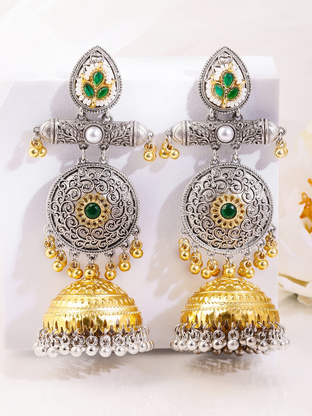 rubans-silver-gold-dual-plated-oxidized-long-emerald-green-stone-with-gold-silver-beads-jhumka-earrings-jhumka-earrings-1158742989.jpg