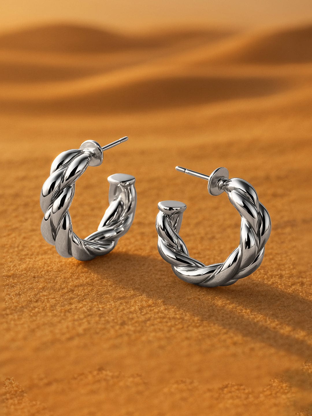 Silver-Plated Chunky Twisted Half Hoop Earrings - Silver
