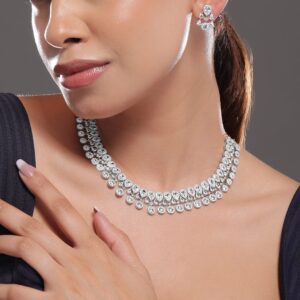 Silver-Plated Cubic Zirconia Studded Jewellery Set - Silver