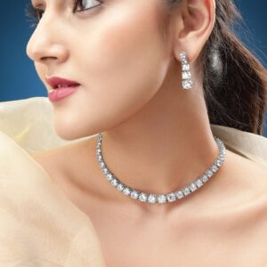 Rhodium-Plated CZ-Studded Jewellery Set - Silver