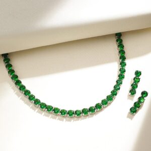 Silver Plated Emerald Green Stone Studded Necklace Set - Red
