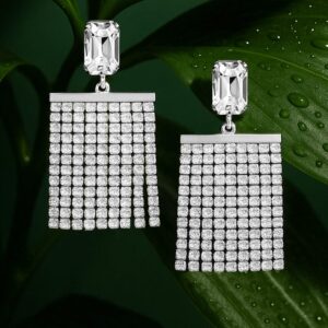 Silver-Plated Glamorous AD & Cubic Zirconia Studded Multilayered Drop Earrings